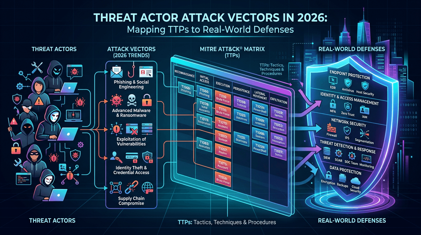 Cover Image for Threat Actor Attack Vectors in 2026: Mapping TTPs to Real-World Defenses